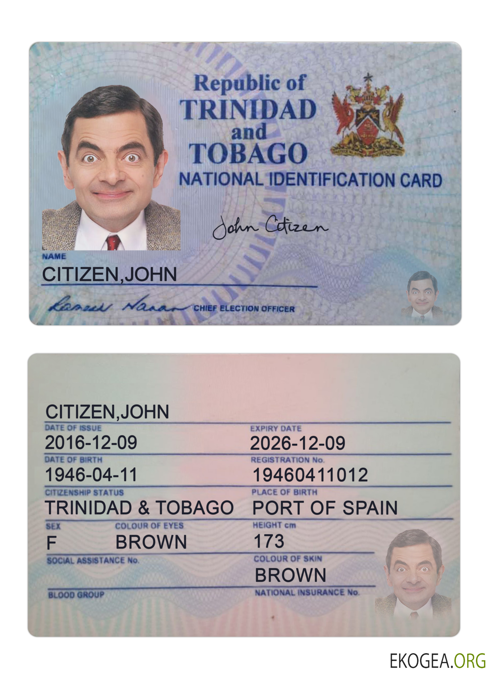 Carte d'identité de Trinité et Tobago 2016 présent